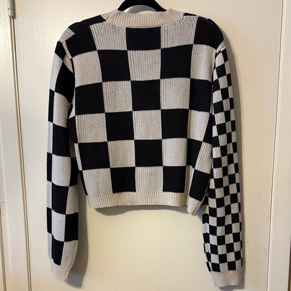 Dressed in Lala Checkered Black and White Women's Sweater - Picture 4 of 4